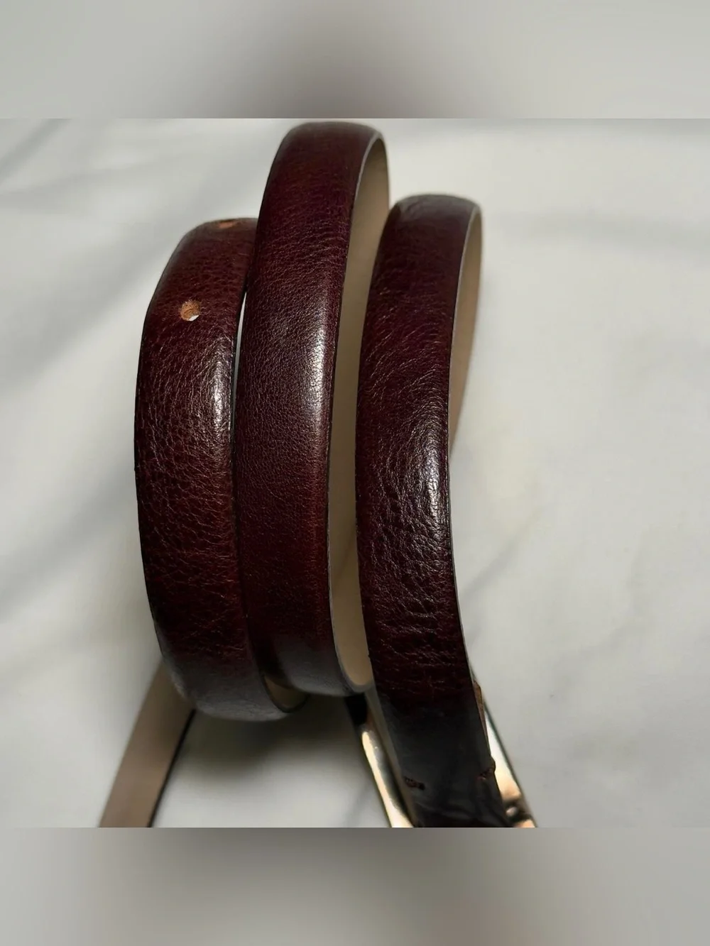 Brown Italian Leather Belt with Elongated Silver Buckle